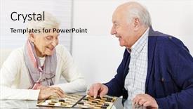  Presentation with happy retirement - Presentation theme having board game - happy senior couple playing checkers background and a lemonade colored foreground