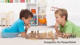  Presentation with siblings playing chess - Colorful theme enhanced with board game - two boys playing chess laying backdrop and a coral colored foreground