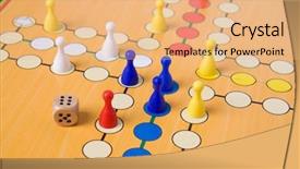  Presentation with board game - Audience pleasing presentation theme consisting of board game with color pawns backdrop and a coral colored foreground