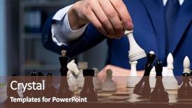  Presentation with strategy - Presentation design featuring board games night - businessman playing chess in strategy background and a  colored foreground