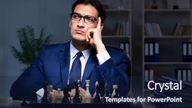  Presentation with strategy - Cool new PPT theme with board games night - businessman playing chess in strategy backdrop and a  colored foreground