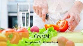  Presentation with salad - PPT layouts having board health - human hands cooking vegetables salad background and a yellow colored foreground