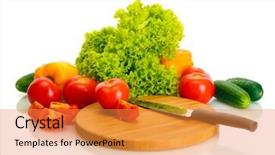  Presentation with vegetables - Theme enhanced with board health - woman hands cutting vegetables background and a gold colored foreground