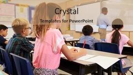  Presentation with elementary school - Presentation design featuring board in an elementary school background and a coral colored foreground