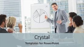  Presentation with project - Beautiful presentation design featuring board meeting - businessman presenting new project backdrop and a light blue colored foreground