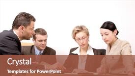  Presentation with desk - Audience pleasing presentation theme consisting of board meeting - group of people negotiate backdrop and a red colored foreground