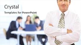  Presentation with staff - Theme enhanced with board meeting - successful business man standing background and a white colored foreground