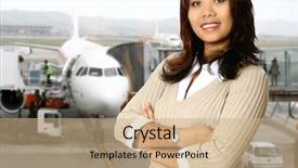  Presentation with departure - Slide deck consisting of board meeting is going marketing - asian businesswoman in the departure background and a  colored foreground