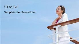  Presentation with railing - PPT theme with young man with swimming mask or goggles with flippers isolated on white background and a tawny brown colored foreground