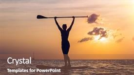  Presentation with retreat - Colorful presentation enhanced with board retreat - sportive woman practicing stand up backdrop and a coral colored foreground