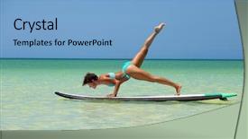  Presentation with benefits of yoga - Presentation theme with board retreat - woman practicing sup yoga background and a light blue colored foreground