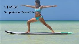  Presentation with benefits of yoga - Presentation theme with board retreat - woman practicing sup yoga background and a light blue colored foreground