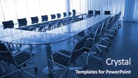  Presentation with conference table - Slide set with business area - board room office work place background and a ocean colored foreground