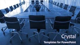 Presentation with conference table - Presentation theme having board room office work place conference chairs table background and a navy blue colored foreground