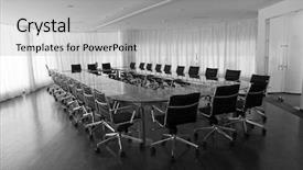  Presentation with conference table - Beautiful presentation theme featuring board room office work place conference chairs table backdrop and a light gray colored foreground