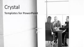  Presentation with board meeting room chairs - Slide deck having board room seen through open background and a white colored foreground