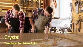  Presentation with drill - Colorful slide set enhanced with board saw and electric drill backdrop and a tawny brown colored foreground