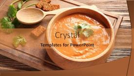  Presentation with lentils - PPT layouts with board with bowl of homemade lentils creme soup on wooden table background and a gold colored foreground