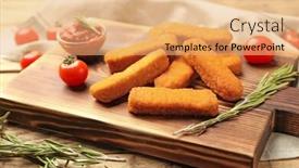  Presentation with ketchup - Audience pleasing PPT layouts consisting of board with cheese sticks and ketchup sauce on table backdrop and a coral colored foreground