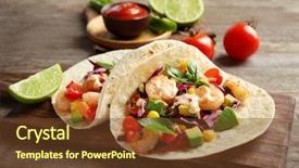  Presentation with shrimp - Beautiful PPT layouts featuring board with delicious shrimp tacos backdrop and a tawny brown colored foreground