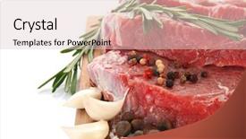  Presentation with gmo free meat - Slide deck enhanced with board with fresh raw meat background and a lemonade colored foreground