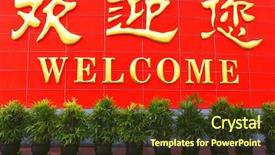  Presentation with chinese language - Cool new PPT layouts with board with greeting in chinese backdrop and a tawny brown colored foreground