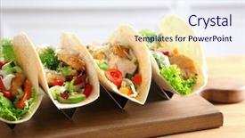  Presentation with taco - Slides having board with tasty fish taco background and a sky blue colored foreground