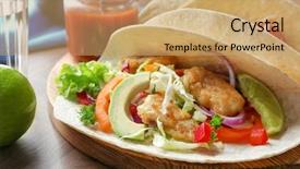  Presentation with fish tacos - PPT theme featuring board with tasty fish taco background and a coral colored foreground