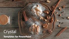  Presentation with praline - Beautiful slide set featuring board-with-tasty-praline-cakes backdrop and a tawny brown colored foreground