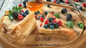  Presentation with berries - Slides with board with tasty thin pancakes background and a red colored foreground