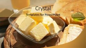  Presentation with cutting board - Slide deck having board with toasts and butter background and a yellow colored foreground
