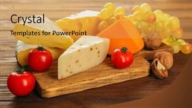  Presentation with wooden board for oktoberfest - PPT layouts enhanced with board with variety of cheese background and a yellow colored foreground