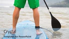  Presentation with stand - Beautiful slide set featuring boarders - paddleboard man paddling on sup backdrop and a light blue colored foreground