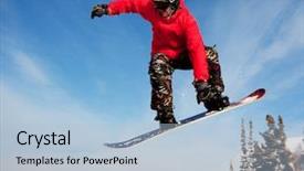  Presentation with deep blue - Cool new slide deck with boarders - snowboarder jumping through air backdrop and a light blue colored foreground