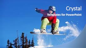  Presentation with deep blue - Beautiful presentation theme featuring boarders - snowboarder jumping through air backdrop and a teal colored foreground