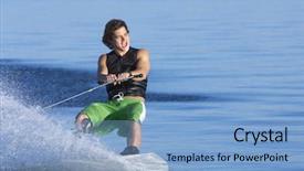  Presentation with lake - PPT theme featuring boarders - young caucasian man wake boarding background and a light blue colored foreground