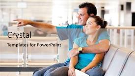  Presentation with flight - Amazing PPT theme having boarding pass - casual young couple waiting backdrop and a soft green colored foreground