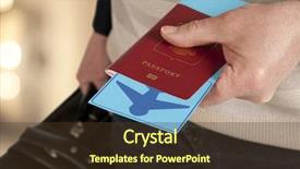  Presentation with airport boarding pass - Amazing slide deck having boarding pass - customs control passport and ticket backdrop and a tawny brown colored foreground