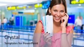  Presentation with airport boarding pass - Colorful presentation enhanced with boarding pass at the airport backdrop and a light blue colored foreground