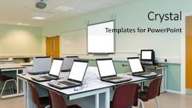  Presentation with classroom - Audience pleasing theme consisting of boarding school - it classroom laptops backdrop and a light gray colored foreground
