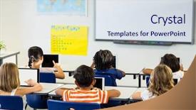  Presentation with digital boarding - Theme featuring boarding school - rear view of children using background and a sky blue colored foreground