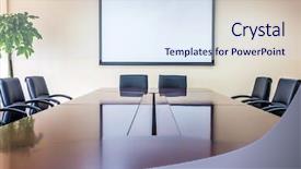  Presentation with meeting - Slide deck with boardroom table - business meeting room interior background and a  colored foreground
