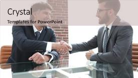  Presentation with partners - Theme with boardroom table - business partners shake hands background and a  colored foreground