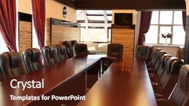  Presentation with conference table - Beautiful PPT theme featuring boardroom table - interior of empty conference room backdrop and a tawny brown colored foreground