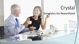  Presentation with discussion - Audience pleasing PPT theme consisting of boardroom table having informal backdrop and a white colored foreground