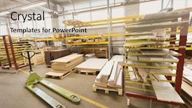  Presentation with furniture industry - Theme featuring boards storing at factory warehouse background and a soft green colored foreground