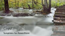  Presentation with waterfalls - PPT layouts consisting of boardwalk-through-the-waterfalls background and a light gray colored foreground