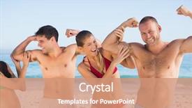  Presentation with fun and smile - Slide set enhanced with boast - smiling friends having fun together background and a  colored foreground