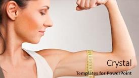  Presentation with measuring - Slide set having boast - sporty woman is measuring her background and a lemonade colored foreground