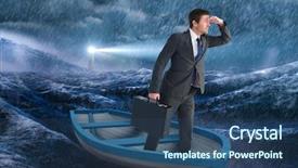  Presentation with stormy sea - Presentation theme featuring boat against stormy sea background and a ocean colored foreground